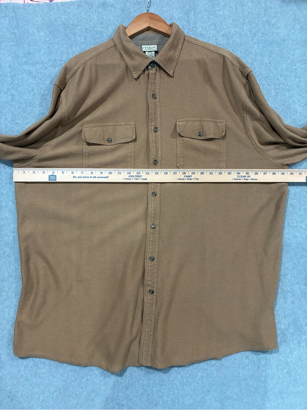 L.L. Bean Men’s XXL Tall Herringbone Button-Up Shirt Tan Cotton Outdoor Workwear - Picture 6 of 7